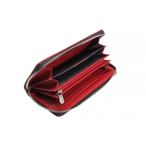 ESQUIRE ZIPPER LARGE WALLET PIPING, Black/Red