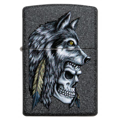 Zippo Lighter 29863 Wolf Skull Feather Design