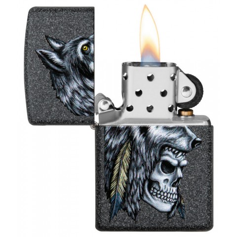 Zippo Lighter 29863 Wolf Skull Feather Design