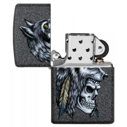 Zippo Lighter 29863 Wolf Skull Feather Design
