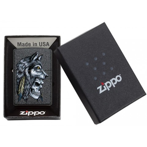 Zippo Lighter 29863 Wolf Skull Feather Design
