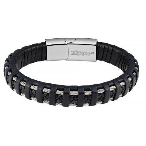 Buy Zippo Steel Braided Leather Bracelet 20 cm – 										Braided leather bracelet, with two thin wire cords and wrapped in a flat leather band Only 39.95€ | BrandGear.eu