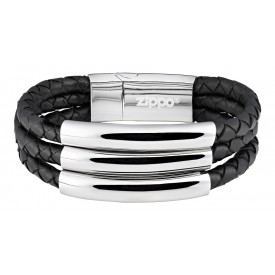 Zippo Steel Braided Leather Bracelet 20 cm